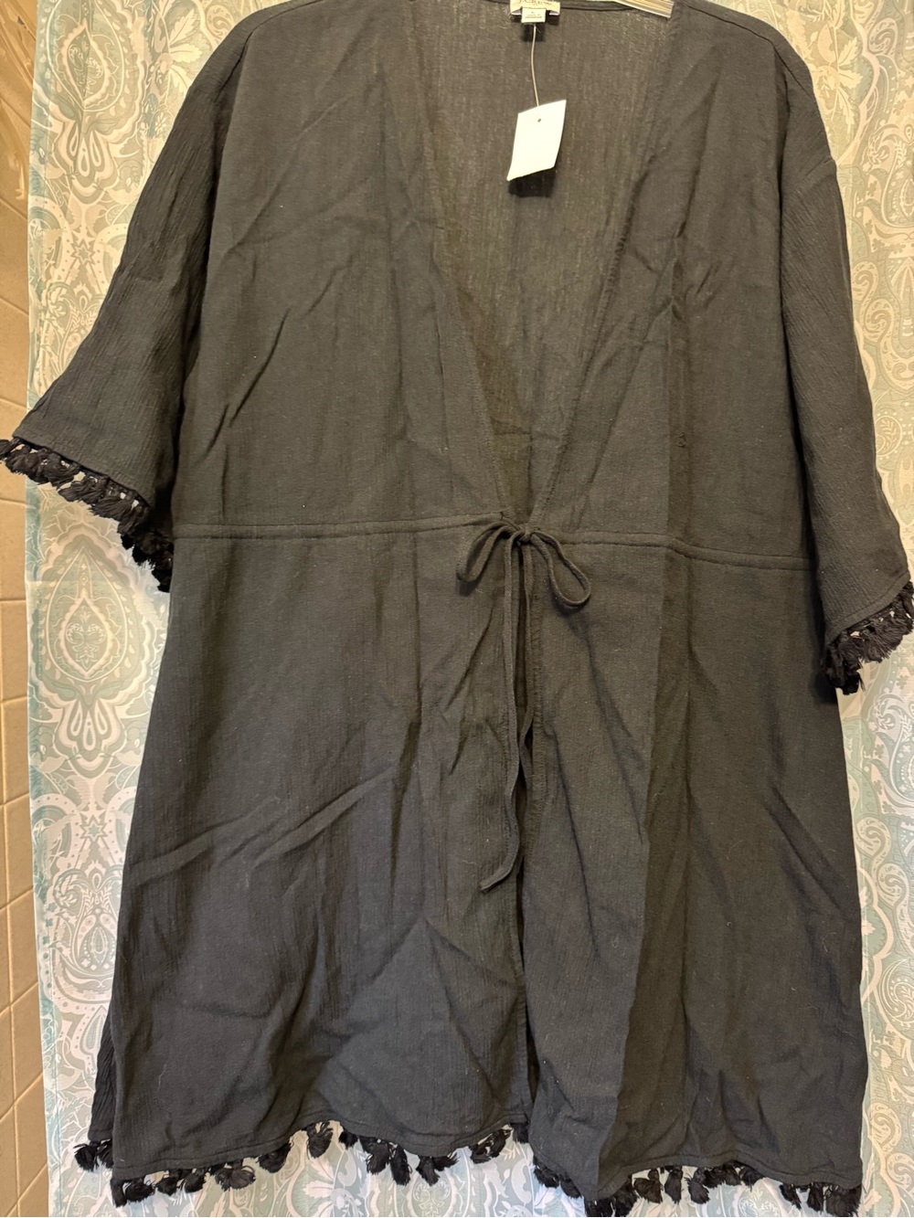 J. Crew Black Tassel-Trim Kimono Cover-Up